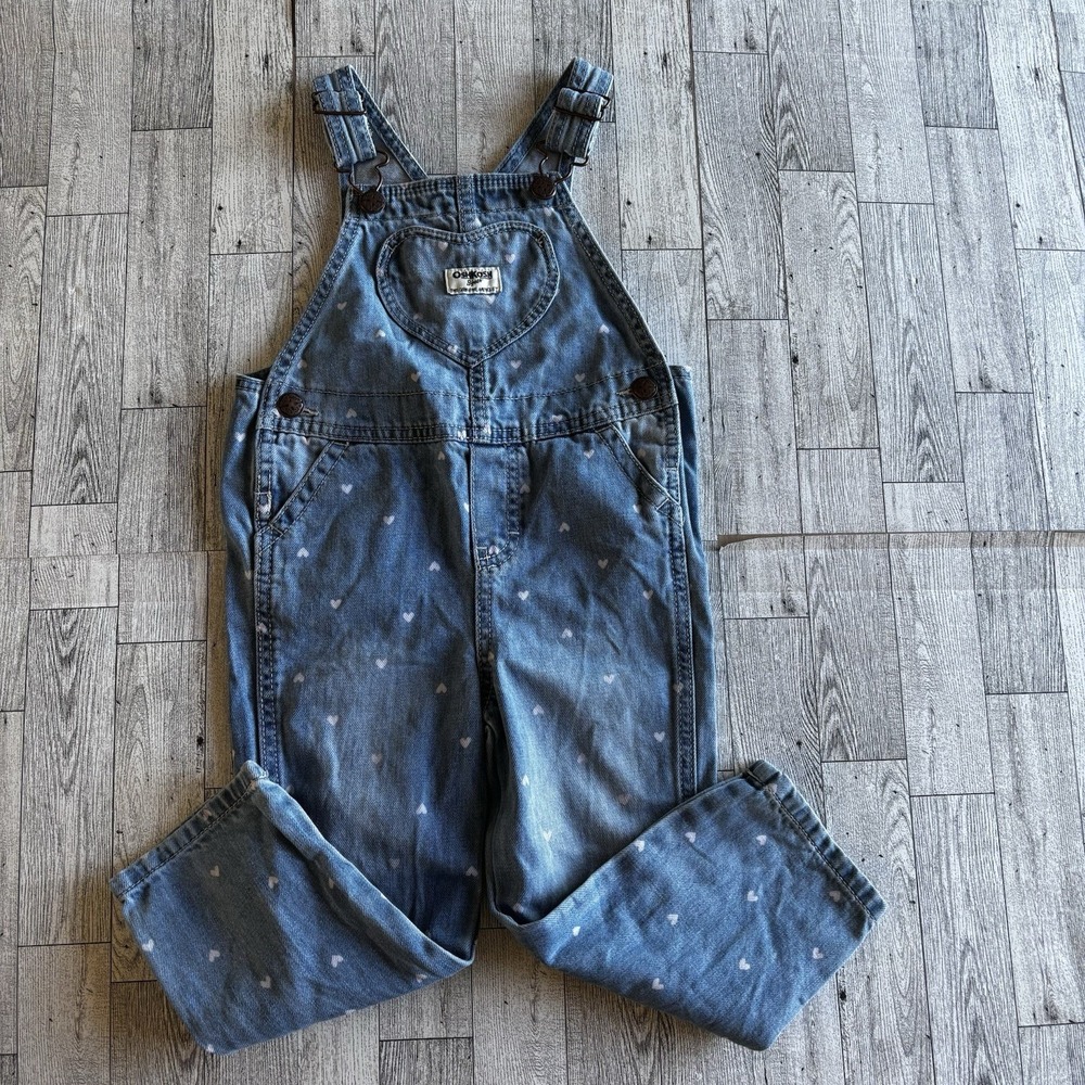 OshKosh‎ B'gosh Girls 3T Denim Jean Heart Bibs Overalls Jumper Vintage